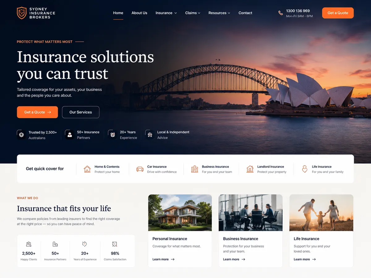 AU Insurance WordPress website preview