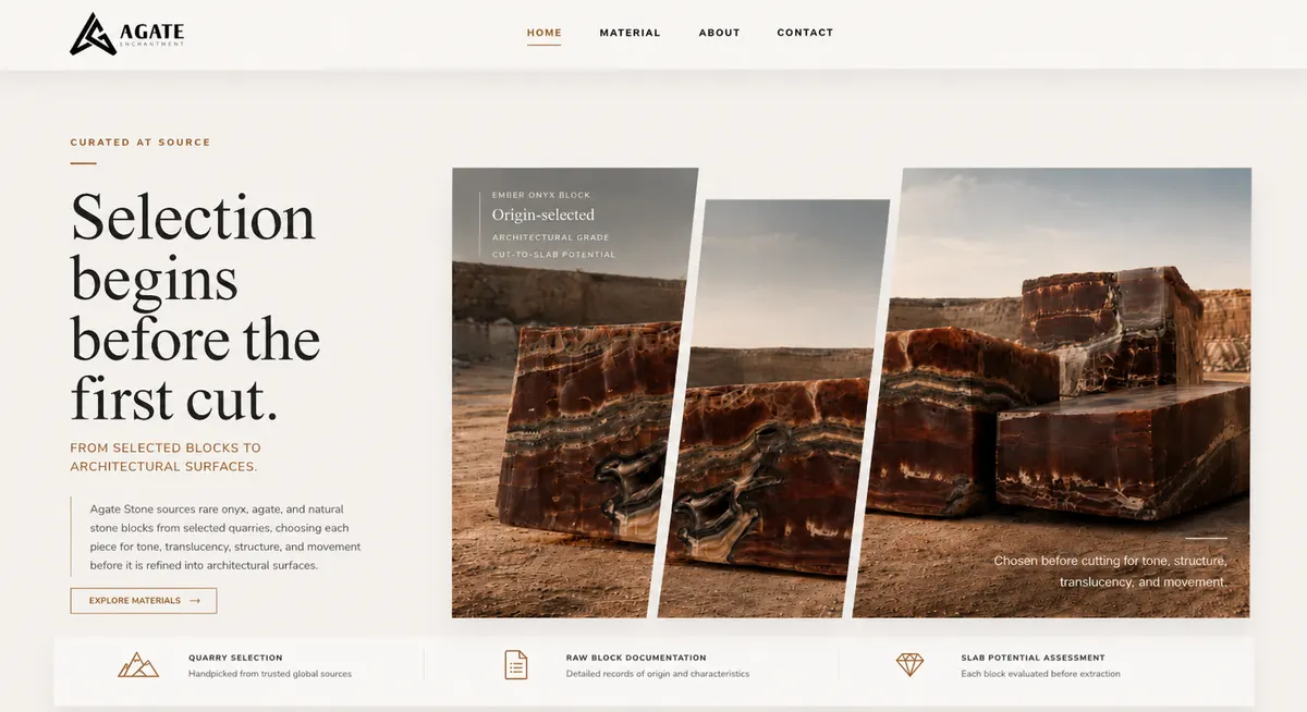 Agate slab product storytelling section