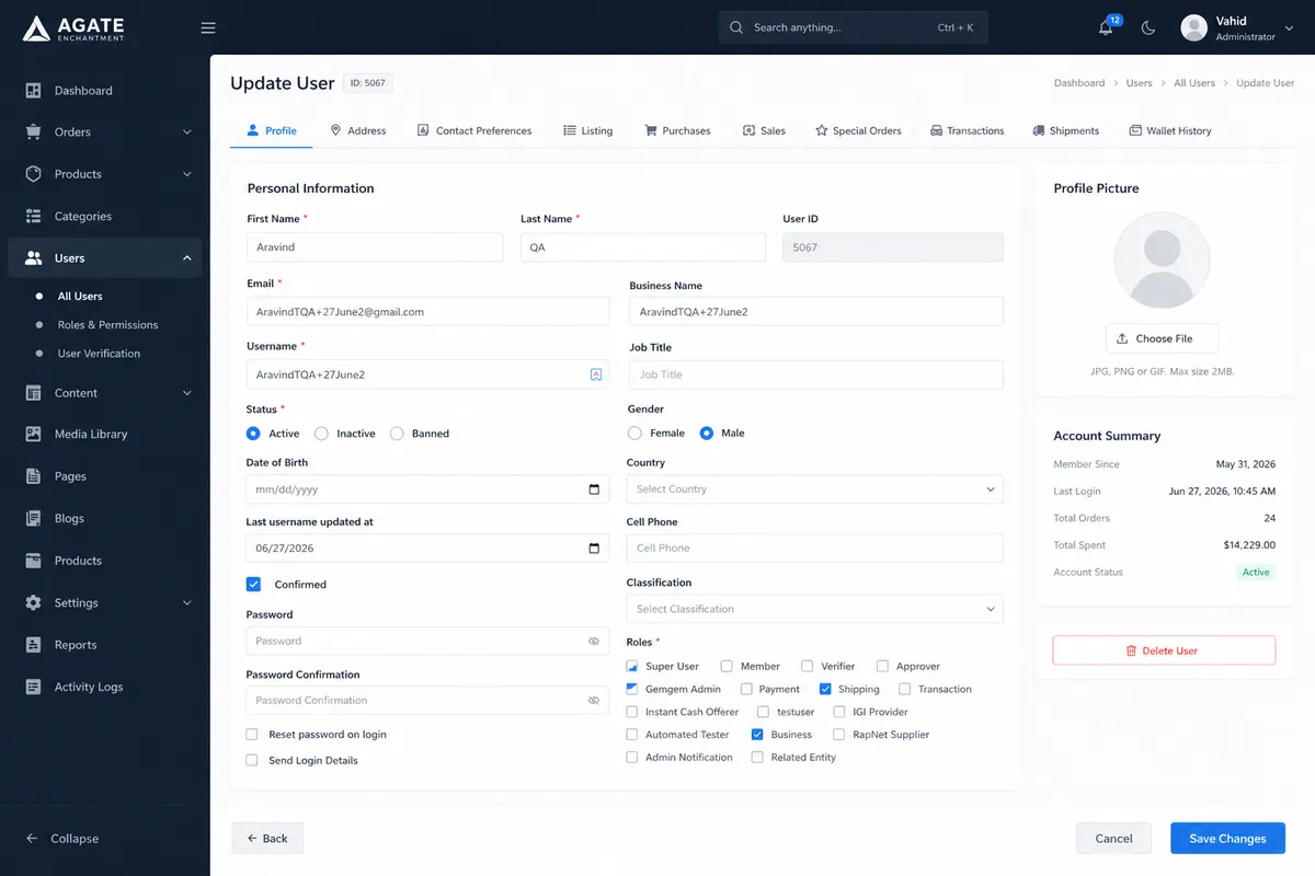 Admin dashboard shipment workflow
